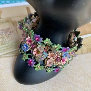 MICHAL NEGRIN Vintage Purple and Green Floral Lace Bracelet with Safety Chain